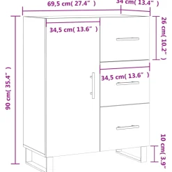 vidaXL Dressoir 69,5x34x90 cm bewerkt hout wit