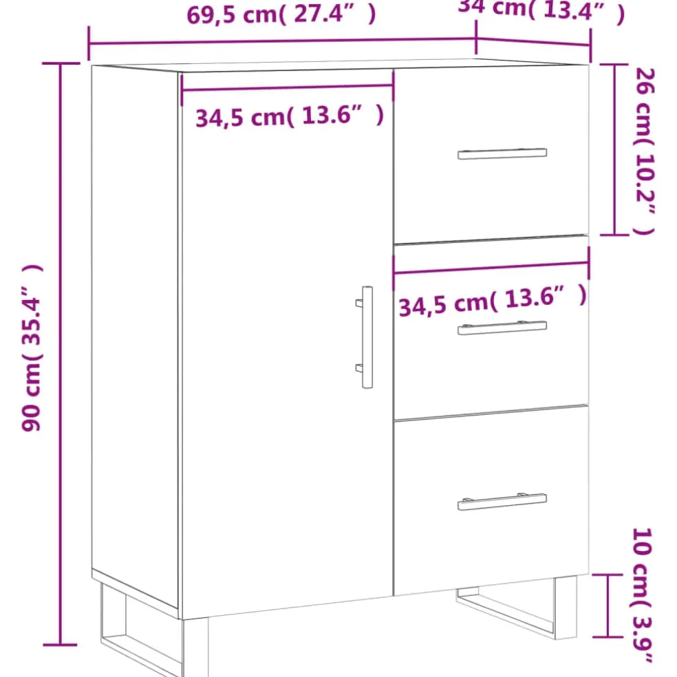 vidaXL Dressoir 69,5x34x90 cm bewerkt hout wit