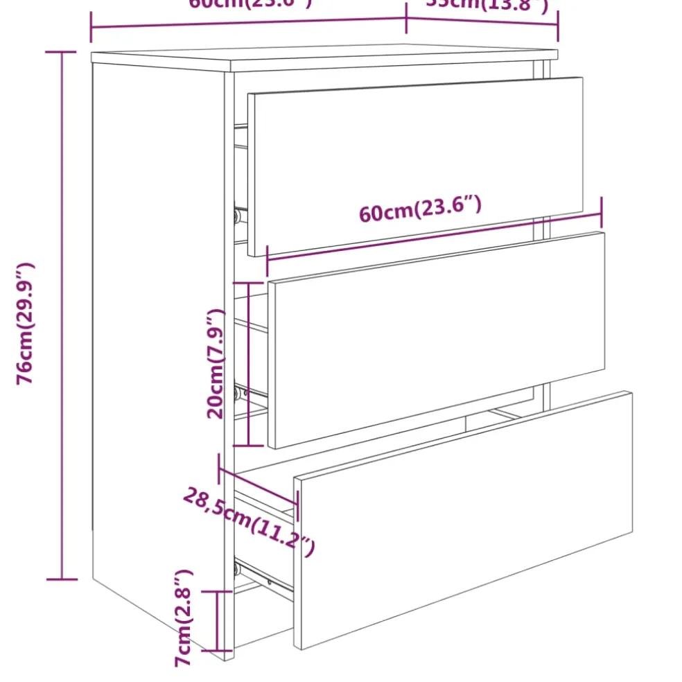 vidaXL Dressoir 60x35x76 cm bewerkt hout bruin eikenkleur