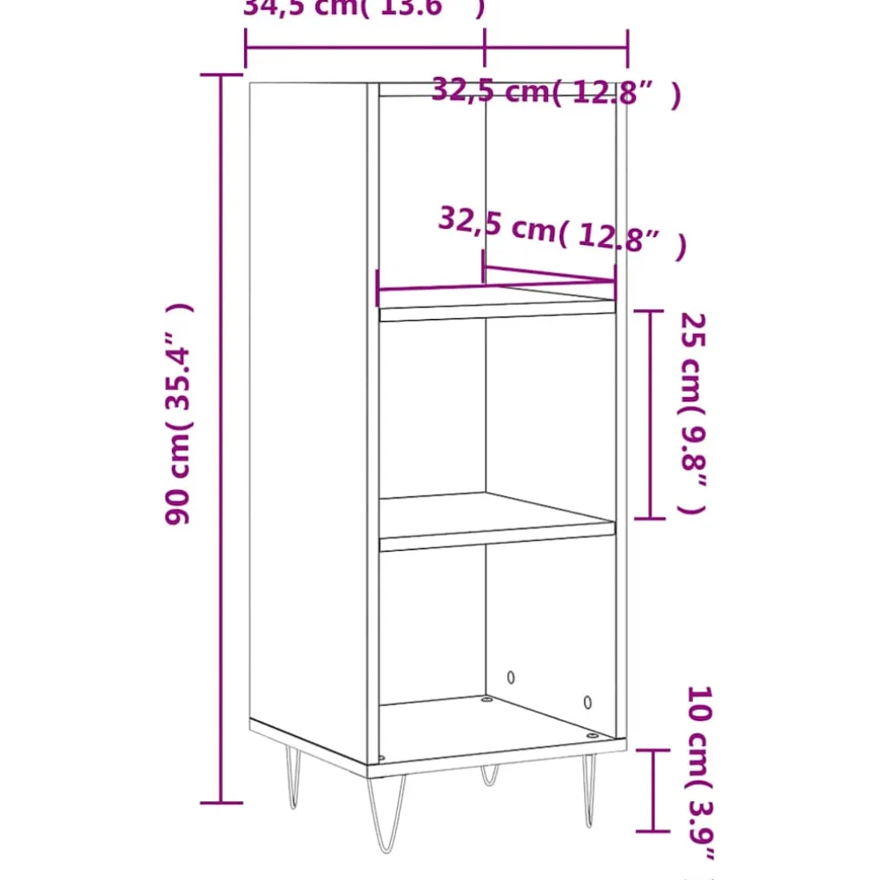 vidaXL Dressoir 34,5x32,5x90 cm bewerkt hout zwart
