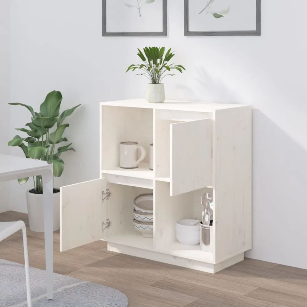 vidaXL Dressoir 74x35x80 cm massief grenenhout wit