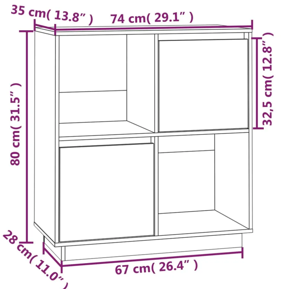 vidaXL Dressoir 74x35x80 cm massief grenenhout wit