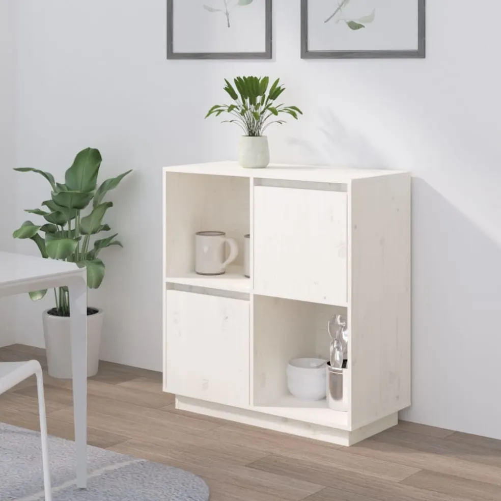 vidaXL Dressoir 74x35x80 cm massief grenenhout wit
