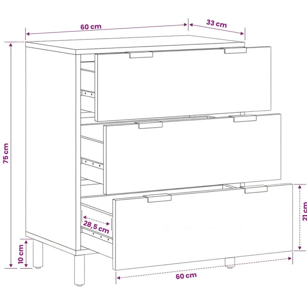 vidaXL Dressoir 60 x 33 x 75 cm Massief Mango Hout