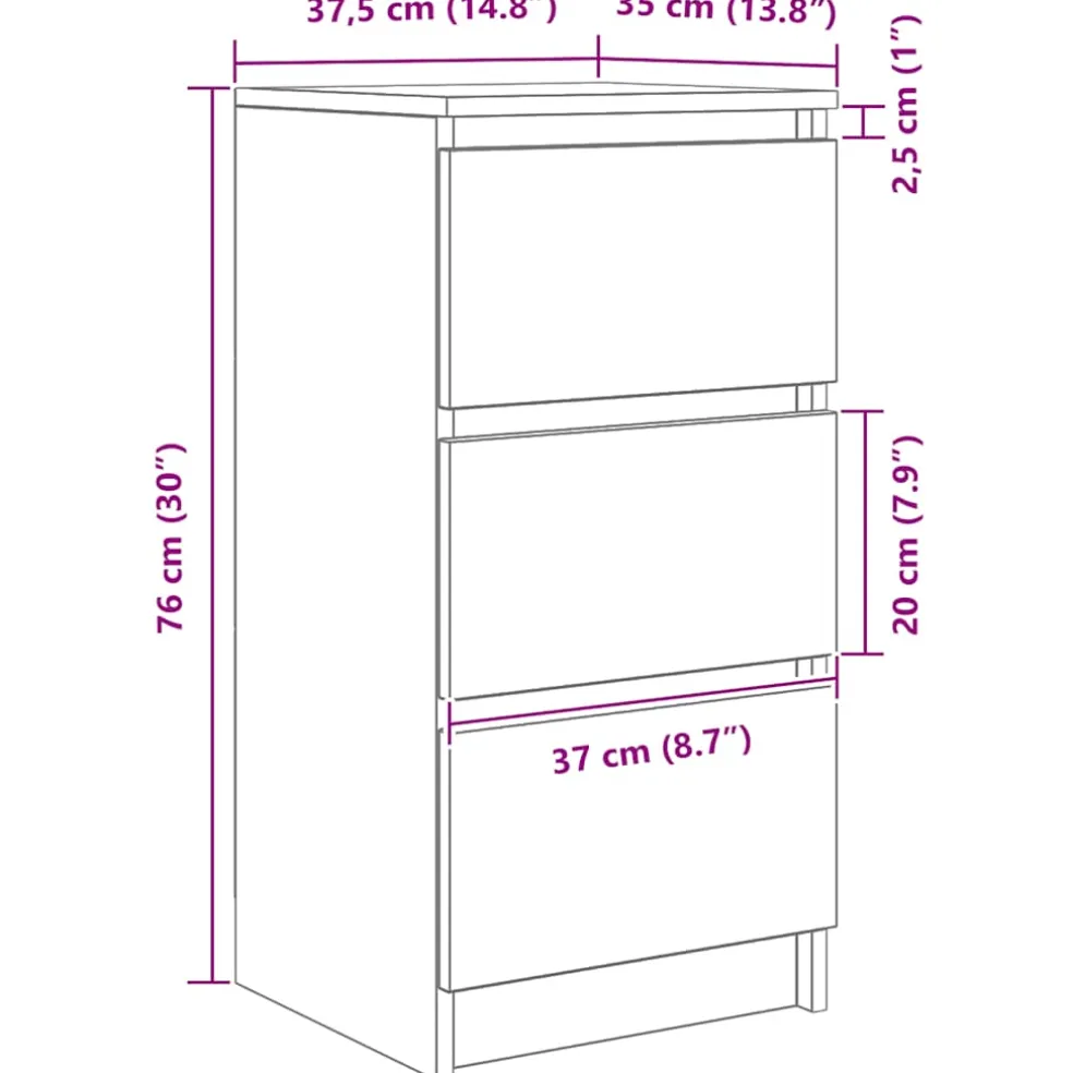 vidaXL Dressoir 37,5x35x76 cm spaanplaat zwart eikenkleurig