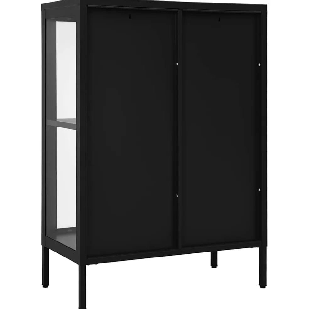 vidaXL Dressoir 75x35x105 cm staal en glas zwart