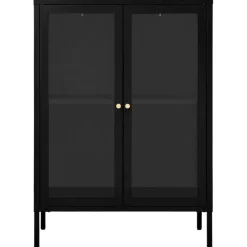 vidaXL Dressoir 75x35x105 cm staal en glas zwart