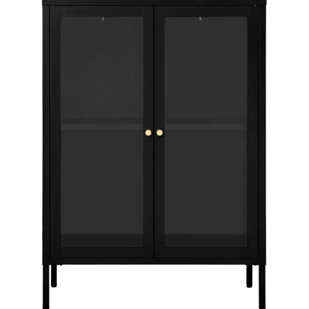 vidaXL Dressoir 75x35x105 cm staal en glas zwart