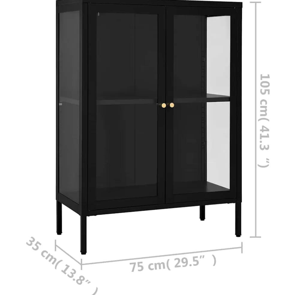 vidaXL Dressoir 75x35x105 cm staal en glas zwart