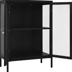 vidaXL Dressoir 75x35x105 cm staal en glas zwart