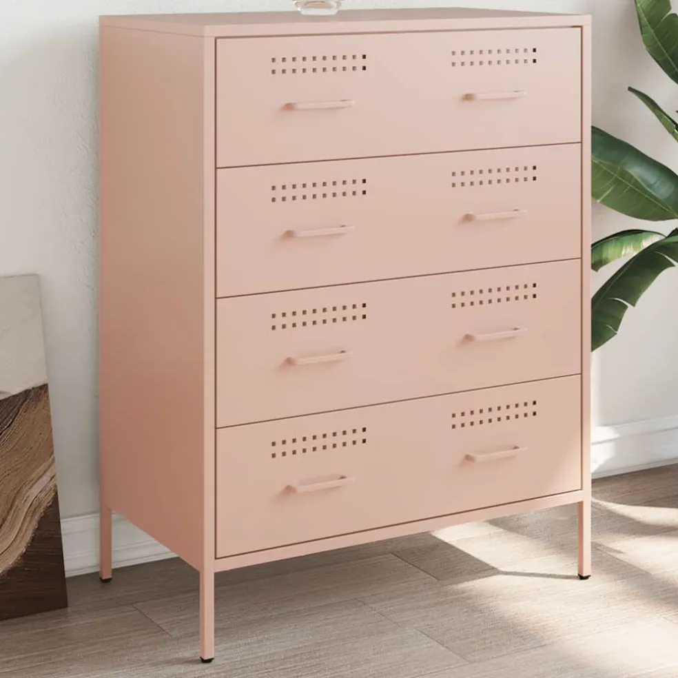 vidaXL Dressoir 68x39x89 cm staal roze