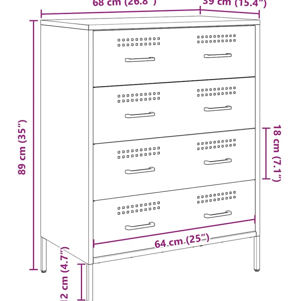 vidaXL Dressoir 68x39x89 cm staal roze