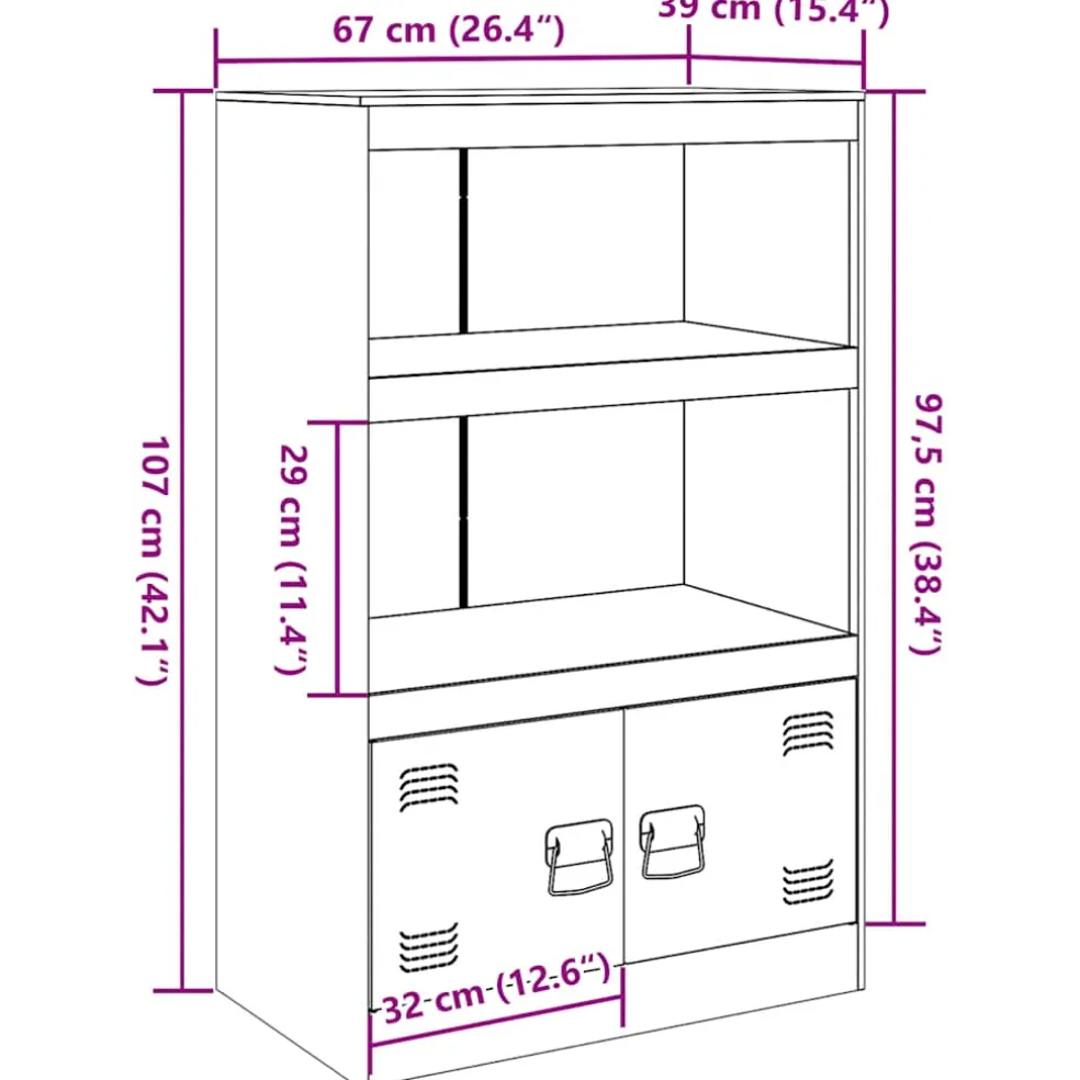 vidaXL Dressoir 67x39x107 cm staal wit