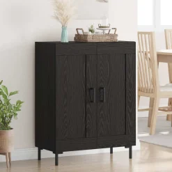 vidaXL Dressoir Zwart Eiken 69,5 x 34 x 90 cm Gemonteerd hout en ijzer