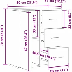 vidaXL Dressoir Zwart Eiken 60 x 31 x 70 cm Bewerkt hout