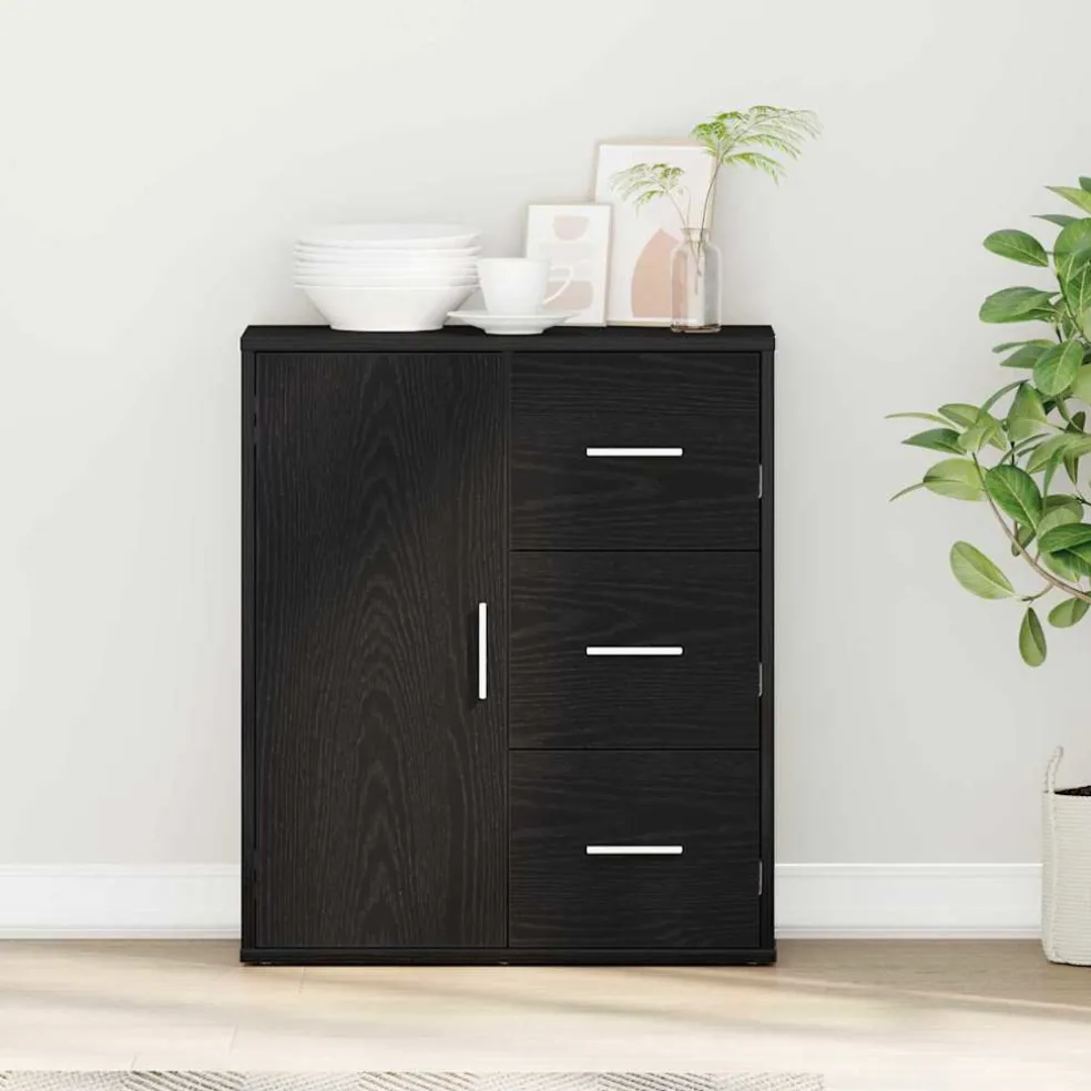 vidaXL Dressoir Zwart Eiken 60 x 31 x 70 cm Bewerkt hout
