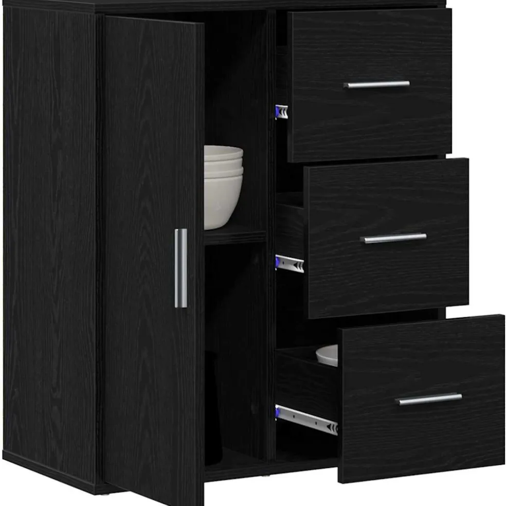 vidaXL Dressoir Zwart Eiken 60 x 31 x 70 cm Bewerkt hout