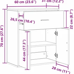 vidaXL Dressoir Zwart Eiken 60 x 31 x 70 cm Bewerkt hout