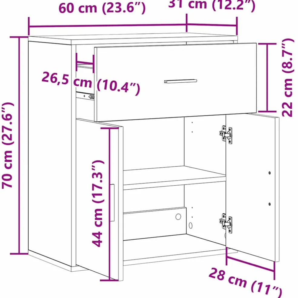 vidaXL Dressoir Zwart Eiken 60 x 31 x 70 cm Bewerkt hout
