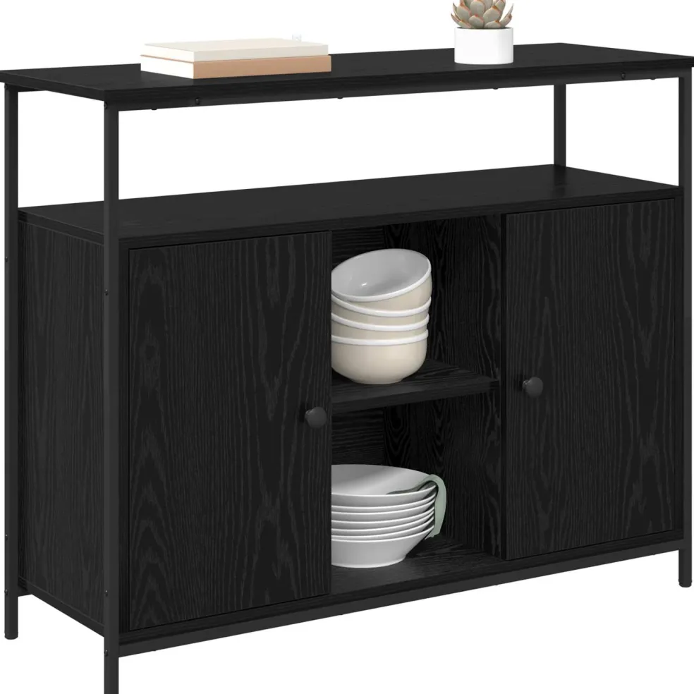 vidaXL Dressoir Zwart Eiken 100 x 35 x 80 cm Bewerkt hout