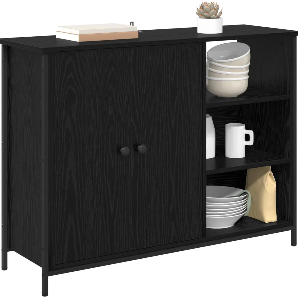 vidaXL Dressoir Zwart Eiken 100 x 33 x 75 cm Bewerkt hout