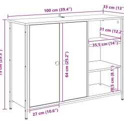 vidaXL Dressoir Zwart Eiken 100 x 33 x 75 cm Bewerkt hout