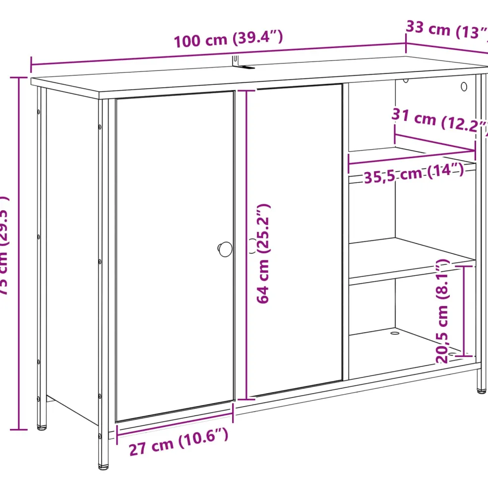vidaXL Dressoir Zwart Eiken 100 x 33 x 75 cm Bewerkt hout