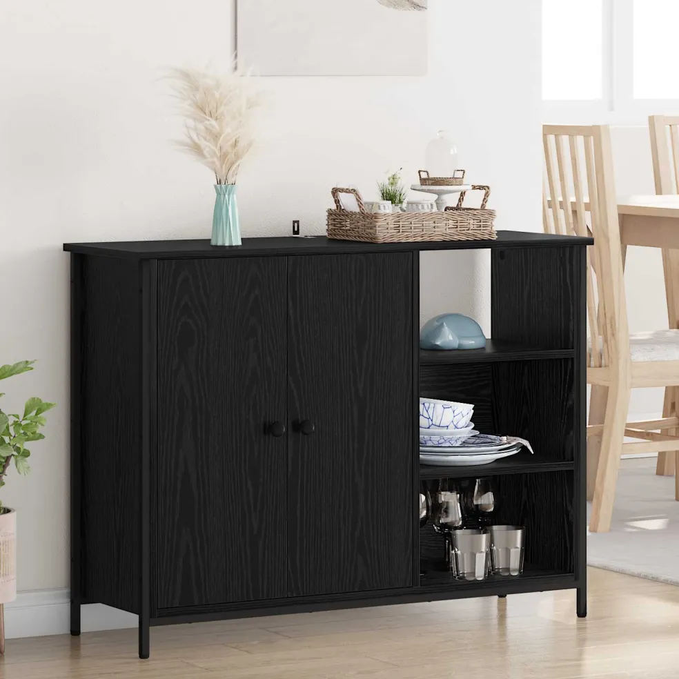 vidaXL Dressoir Zwart Eiken 100 x 33 x 75 cm Bewerkt hout