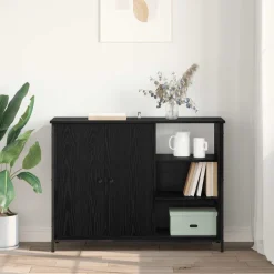 vidaXL Dressoir Zwart Eiken 100 x 33 x 75 cm Bewerkt hout