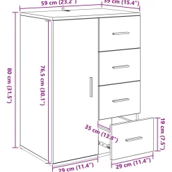 vidaXL Dressoir Zwart Eiken 59 x 39 x 80 cm Bewerkt hout