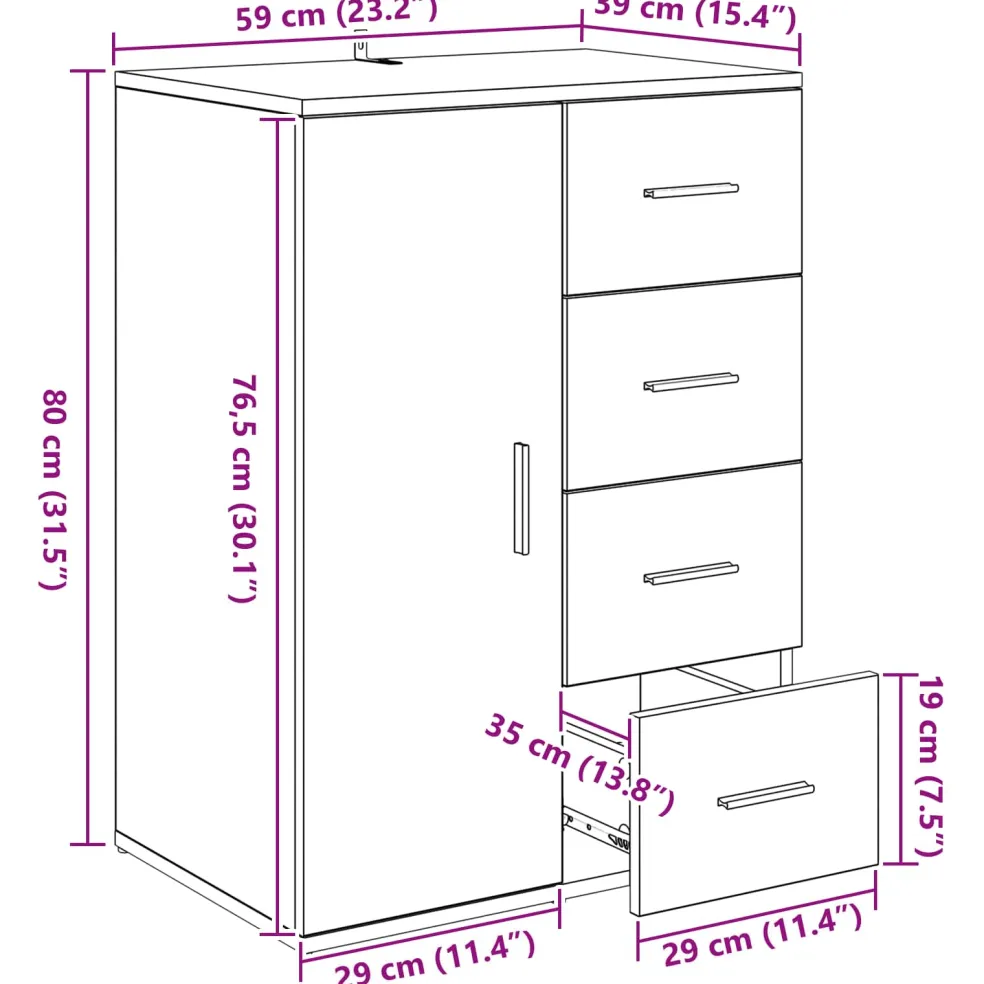 vidaXL Dressoir Zwart Eiken 59 x 39 x 80 cm Bewerkt hout