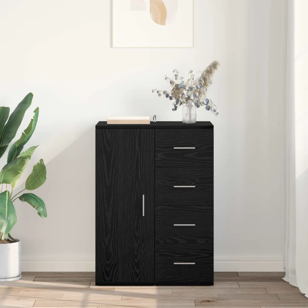 vidaXL Dressoir Zwart Eiken 59 x 39 x 80 cm Bewerkt hout