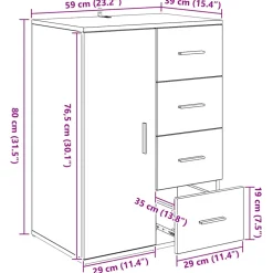 vidaXL Dressoir Zwart Eiken 59 x 39 x 80 cm Bewerkt hout