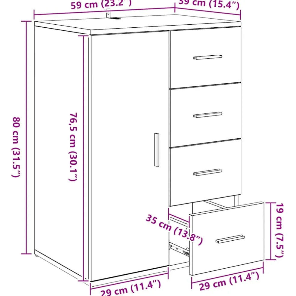 vidaXL Dressoir Zwart Eiken 59 x 39 x 80 cm Bewerkt hout