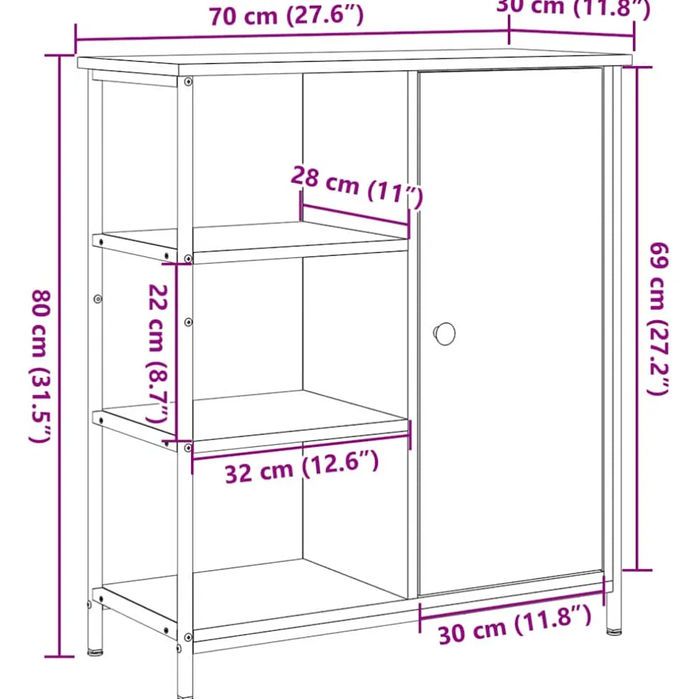 vidaXL Dressoir Zwart Eiken 70 x 30 x 80 cm