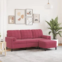 vidaXL Driezitsbank met voetenbank 180 cm fluweel wijnrood