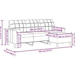 vidaXL Driezitsbank met voetenbank 180 cm fluweel roze