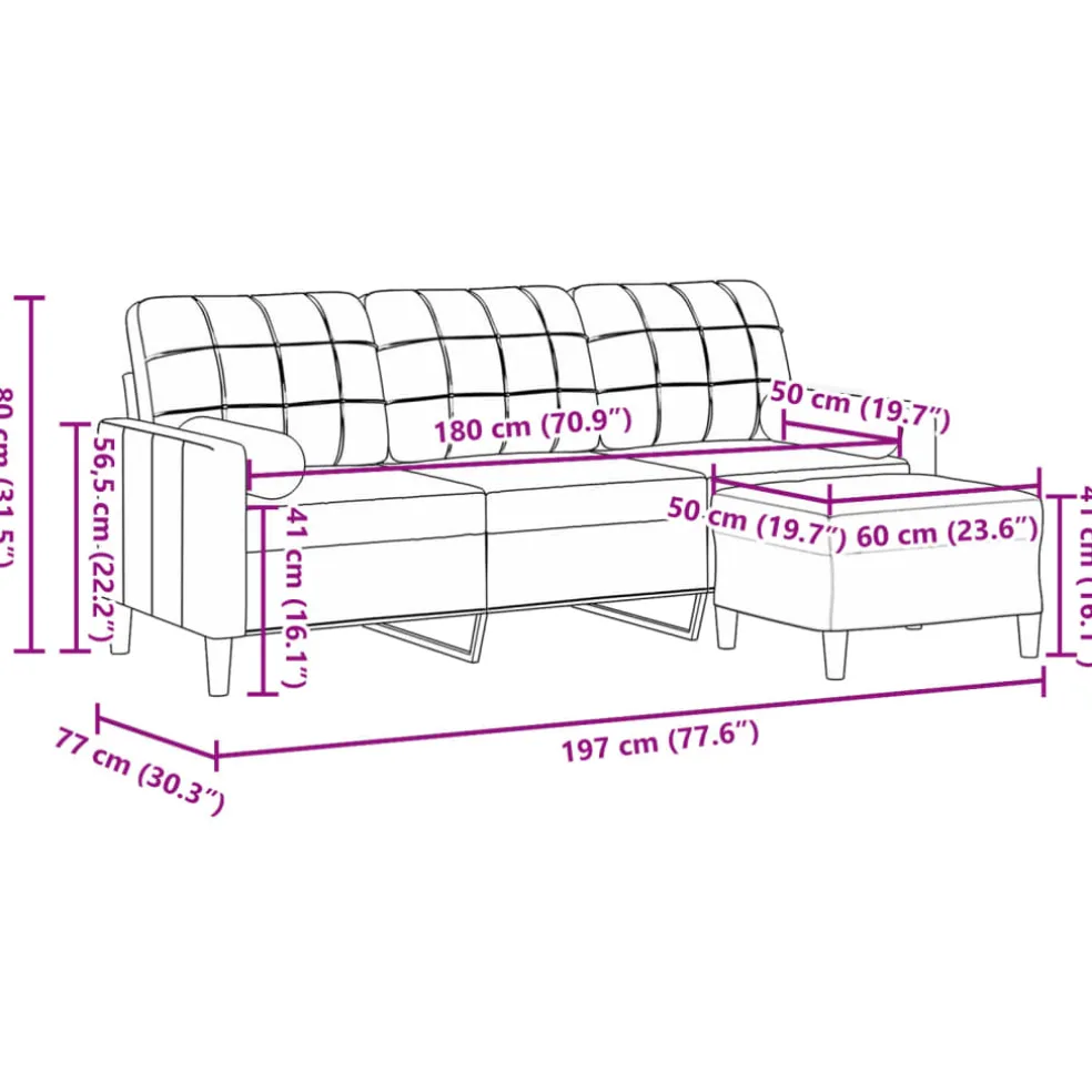 vidaXL Driezitsbank met voetenbank 180 cm fluweel roze