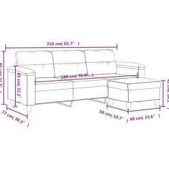 vidaXL Driezitsbank met voetenbank 180 cm microvezelstof zwart