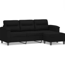 vidaXL Driezitsbank met voetenbank 180 cm microvezelstof zwart