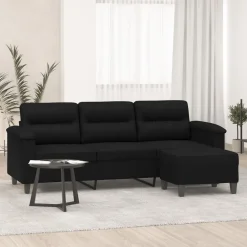 vidaXL Driezitsbank met voetenbank 180 cm microvezelstof zwart