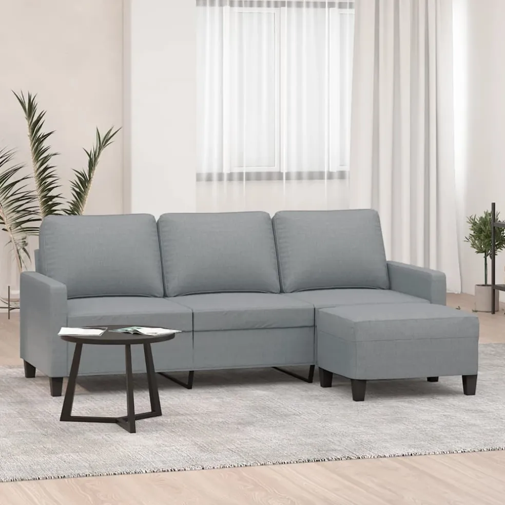 vidaXL Driezitsbank met voetenbank 180 cm stof lichtgrijs