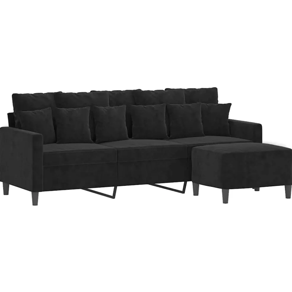 vidaXL Driezitsbank met voetenbank 180 cm fluweel zwart