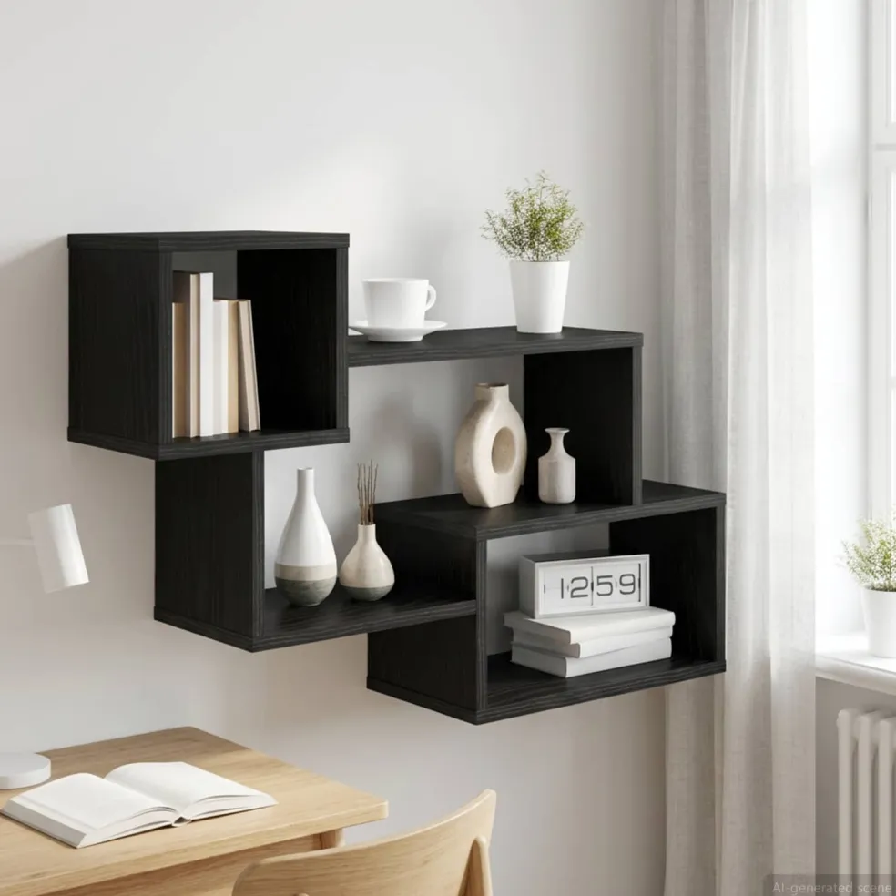 vidaXL Drijvende plank Muurmontage Zwart eiken 87 x 20 x 55 cm