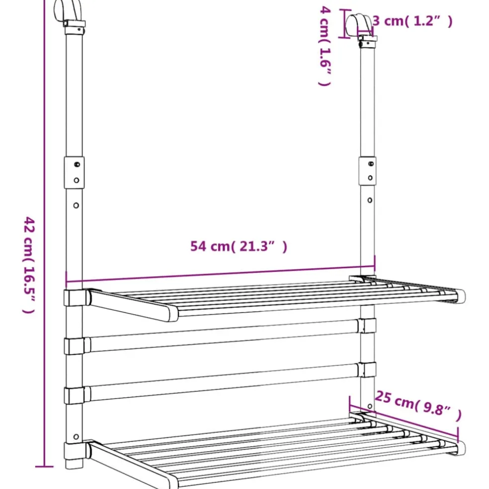 vidaXL Droogrek voor balkon 54x25x42 cm aluminium