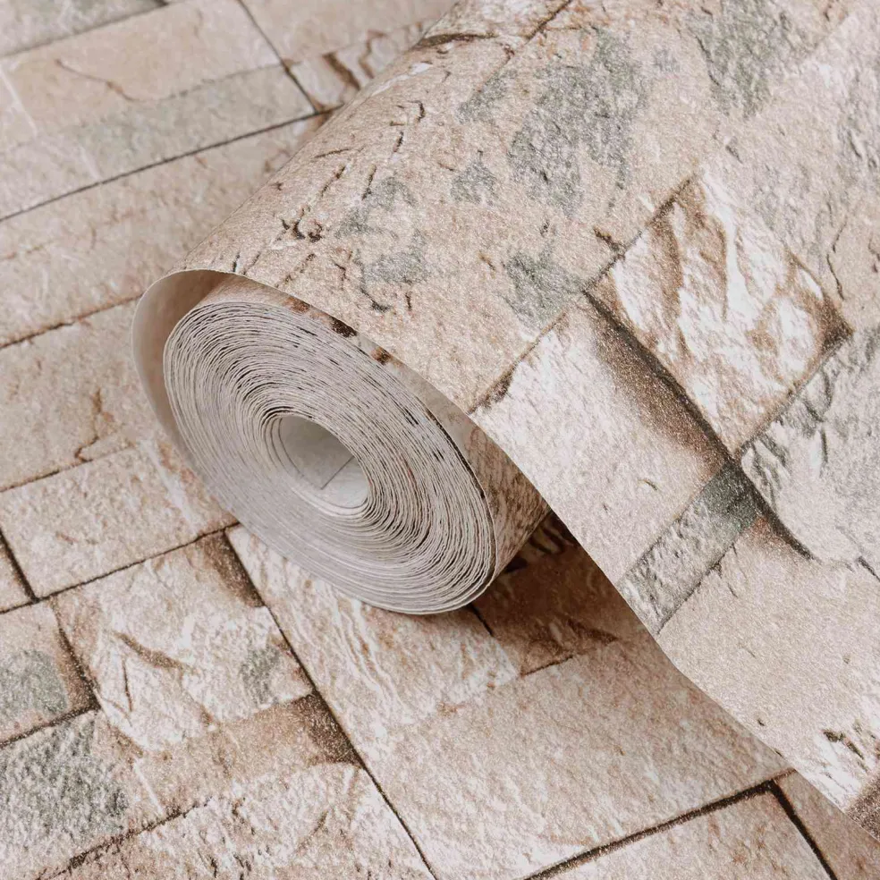 vidaXL 3D Steen Behang Beige 10 x 0,53 m Non-Woven Stof