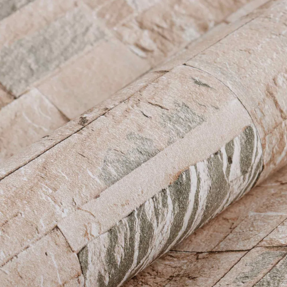 vidaXL 3D Steen Behang Beige 10 x 0,53 m Non-Woven Stof