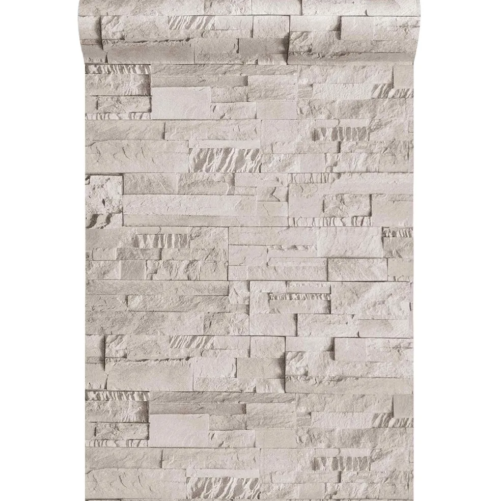 vidaXL 3D Steen Behang Crèmekleurig 10 x 0,53 m Non-Woven Stof