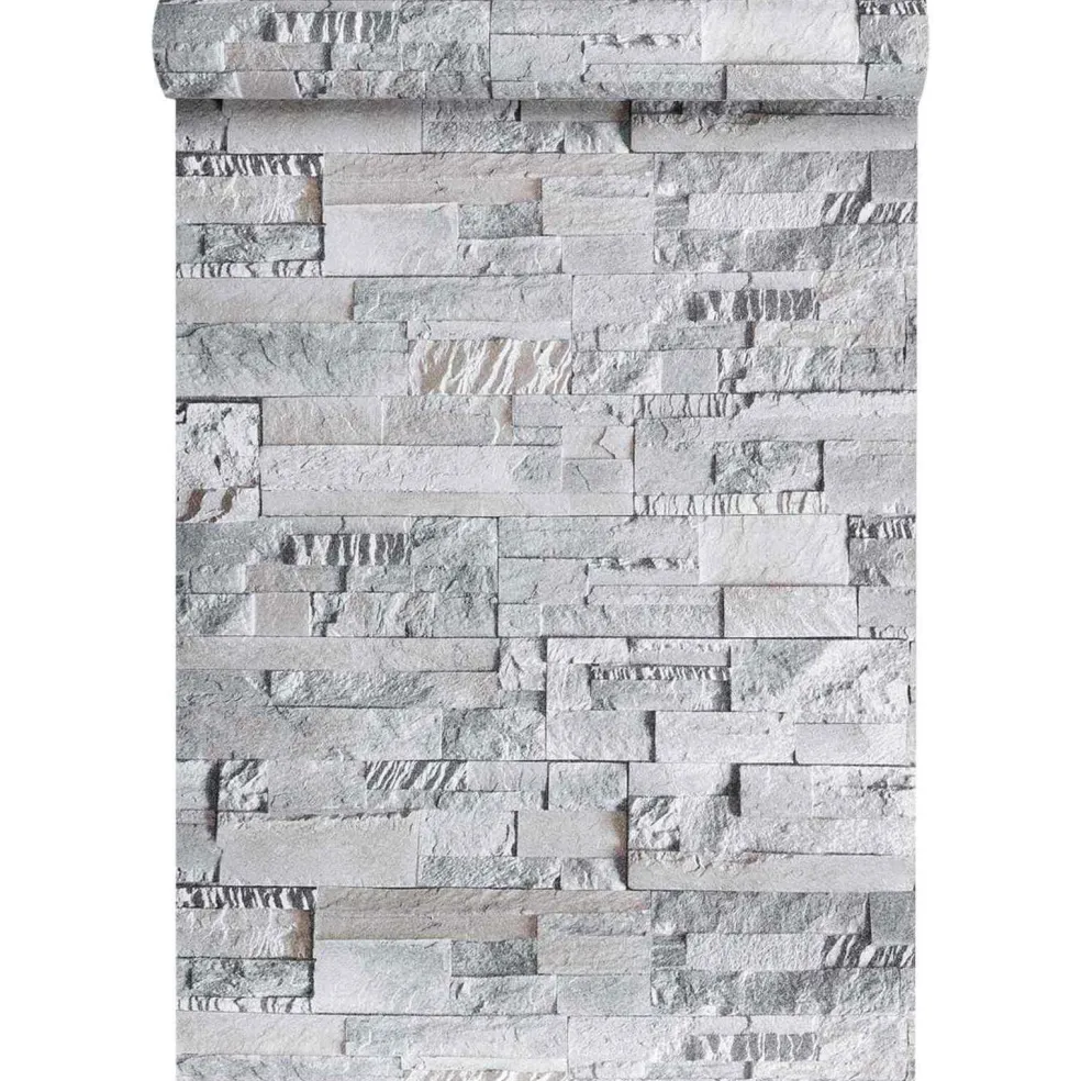 vidaXL 3D Steen Behang Grijs 10 x 0,53 m Non-Woven Stof