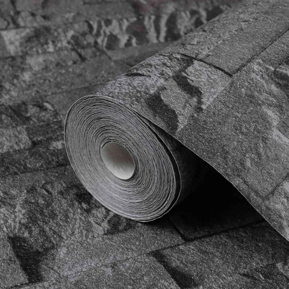 vidaXL 3D Steen Behang Zwart 10 x 0,53 m Non-Woven Stof